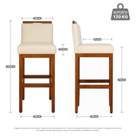 Kit 2 Banquetas Altas Safira em Madeira Maciça de Eucalipto com Estofado em Tecido Linho Bege - imagem 4