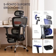 Cadeira Ergonômica de Escritório com Ajuste 3D, Encosto e Apoio Lombar Adaptativo, Malha Respirável - imagem 5