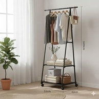 Arara Organizadora com Rodas – Cabideiro Multiuso com Prateleiras e Sapateira, Estrutura Metálica para Quarto e Closet - imagem 3