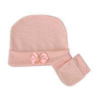 Kit Touca Para Bebê Recém Nascido Com Par de Luvas Menina Com Laço - imagem 4