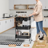 Carrinho Organizador com Rodas Bloqueáveis 3 Níveis - Ideal para Cozinha, Banheiro e Lavanderia - imagem 3