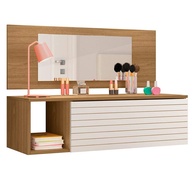 Penteadeira Joy com Espelho e 1 Gaveta - Design Compacto em Branco/Natural - imagem 1