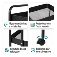 Carrinho Organizador Multiuso com 3 Prateleiras e Rodinhas 360° - Super Resistente até 30kg | Ideal para Cozinha, Banheiro, Escritório e Lavanderia - imagem 5