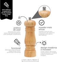 Moedor Manual de Pimenta e Sal em Madeira Premium com Mecanismo de Cerâmica - Design Rústico para Cozinha Gourmet - imagem 5