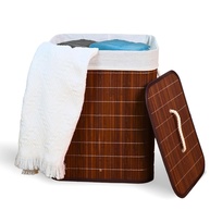 Cesto de Roupa Suja com Alças de Bambu e Tampa - 50L | Forrado e Compacto para Banheiro, Lavanderia ou Quarto - imagem 1