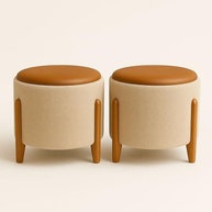 Puff Decorativo Redondo com Assento Macio em Courino e Pés de Madeira - Ideal para Sala e Escritório - imagem 5