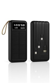 Power Bank Solar 20000mAh: Carregador Portátil com Cabos Embutidos e Display Digital - Ideal para Viagens e Camping (Preto) - imagem 3