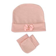 Kit Touca Para Bebê Recém Nascido Com Par de Luvas Menina Com Laço - imagem 3