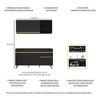 Cozinha Compacta Veneza Gb Multimóveis Mp2079 com Balcão e Armário Preta - Design Moderno e Funcionalidade - imagem 4