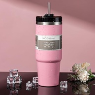 Copo Dobrável Térmico 887ml com Canudo - Aço Inox Rosa para Viagens - imagem 2