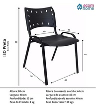 Kit 4 Cadeiras Empilháveis ISO Preto Base Aço - Conforto e Estilo para Comércio e Indústria - imagem 2