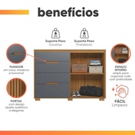 Cômoda 4 Gavetas 2 Portas Texas Freijó/Cinza - Design Moderno e Funcionalidade - imagem 5