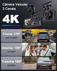 Câmera de Carro 4K UHD 3 Canais: Segurança Completa com Visão Noturna e Cartão 64GB Incluso - imagem 3