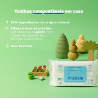 Mustela Toalhas Umedecidas Compostáveis Sem Perfume 60 Unidades - 99% Ingredientes Naturais para Bebês e Crianças - imagem 5