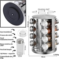 Porta Condimentos Giratório com 16 Potes de Vidro - Suporte 360° para Temperos e Especiarias - imagem 4