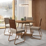 Conjunto de Sala de Jantar Charlotte com 4 Cadeiras Estofadas em Nogal - Design Moderno e Confortável - imagem 2