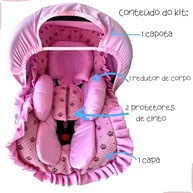Kit 5 Peças Bebê Conforto: Capa Protetor Cinto, Capota e Redutor (0-13kg) - Estilo Coroa Rosa - imagem 3