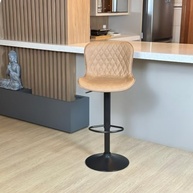 Banqueta Alta Giratória com Encosto em Couro PU - Conforto e Estilo Moderno para Cozinhas e Bares (Caramelo) - imagem 2