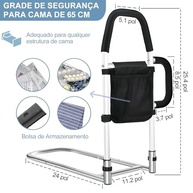 Grade de Cama para Idoso com Alças Dobráveis e Bolsos de Armazenamento - Segurança e Conforto na Cama - imagem 3