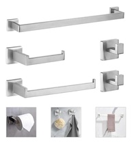 Kit Banheiro em Aço Inox Prata Fosco 5 Peças - Conjunto Completo com Barra de Toalha 60cm - imagem 2