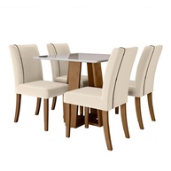 Conjunto de Mesa de Jantar Atenas com 4 Cadeiras Padua - Design Moderno em Carvalho e Bege | Dobuê - imagem 1