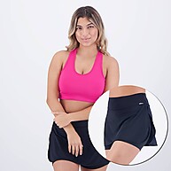 Conjunto Fitness Selene: Top + Shorts Saia Rosa e Preto - imagem 1