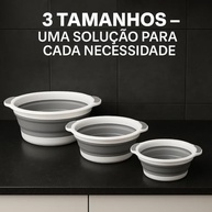 Conjunto de 3 Bacias Retráteis Dobráveis Multiuso 13L/7L/3L com Alças - Branco e Cinza - imagem 4