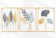 Quadros Decorativos para Sala - Conjunto de 3 Murais Coloridos em Metal Dourado com Design Geométrico Abstrato - imagem 2