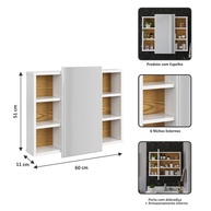 Conjunto Gabinete Cuba E Espelheira Para Banheiro Completo Com Nichos Porta Espelho (Branco/Ripado) - Design Moderno e Funcional - imagem 4
