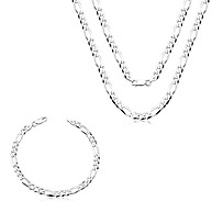 Conjunto Prata 925 Grumet: Corrente + Pulseira 70cm - imagem 1