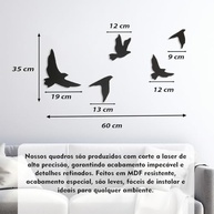 Conjunto Decorativo de Pássaros em MDF Preto - Design Moderno para Quarto, Sala e Escritório - imagem 3