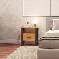 Mesa de Cabeceira Moderna com 1 Gaveta Dalla Costa - Design Freijó/Preto Fosco - imagem 3
