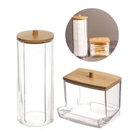 Kit Organizador de Bambu com Tampa – Porta Algodão e Porta Cotonete para Banheiro e Quarto de Bebê - imagem 2