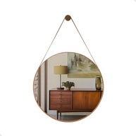 Espelho Decorativo Redondo 60cm Preto Adnet com Alça Couro Ecológico e Suporte de Fixação - imagem 4