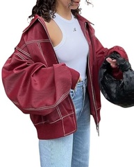 utcoco Jaqueta feminina de couro sintético para motociclista, superdimensionada, com zíper, agasalho, moda outono 2025 - imagem 2