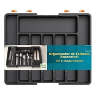 Porta Talheres Ajustável com 8 Divisórias - Organizador de Gaveta Preto para Cozinha - imagem 2