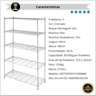 Estante de Aço Aramado Cromado com 5 Prateleiras Ajustáveis - Organize com Estilo e Resistência - imagem 5