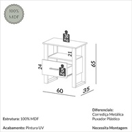 Mesa de Cabeceira Moderna com 1 Gaveta Dalla Costa - Design Freijó/Preto Fosco - imagem 4
