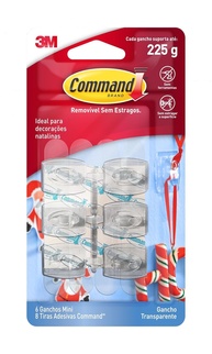 Gancho Adesivo Transparente 3M Command para Decorações de Natal - 6 Unidades, Sem Danificar Superfícies - imagem 1