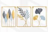 Quadros Decorativos para Sala - Conjunto de 3 Murais Coloridos em Metal Dourado com Design Geométrico Abstrato - imagem 1