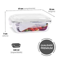 Kit 4 Potes de Vidro Retangular com Tampa Hermética 640ml - Frescor e Segurança na Sua Cozinha - imagem 4