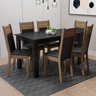 Conjunto de Jantar Medelin 6 Cadeiras Madesa com Mesa em Madeira Rustic Preta - imagem 1
