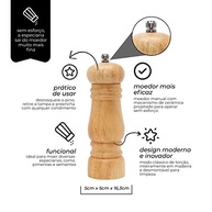 Moedor Manual de Madeira para Pimenta e Sal com Mecanismo de Cerâmica - Design Elegante e Ajuste de Granulometria - imagem 5