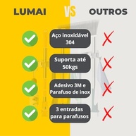 LUMAI Suporte de Vassoura Rodo Aço Inox 304 com 7 Ganchos – Organizador de Parede Elegante e Resistente - imagem 5