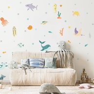 Adesivo de Parede Infantil Fundo do Mar Lavável - Decoração Segura e Divertida para Quarto de Bebê e Criança - imagem 1