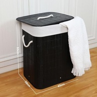 Cesto de Roupa Suja com Alças em Bambu | 50L com Tampa e Forro Removível para Banheiro, Lavanderia e Quarto - imagem 4