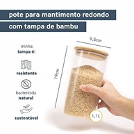Pote de Vidro 1,1L com Tampa de Bambu Hermética - Oikos Redondo Flat - imagem 4