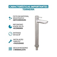 Torneira de Mesa para Banheiro com Bica Alta 1/4 de Volta em Aço Inox 304 Elegance Beltempo - imagem 4