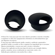 4x Acabamento Passa Fio Mesa 60mm - Organizador de Cabos Preto com Tampa Removível - imagem 4