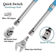 Chave de Torque Ajustável COTOUXKER 5-60 Nm com Cabeças Intercambiáveis (30mm Aberta + Catraca 3/8") para HVAC e Mini Splits - imagem 4